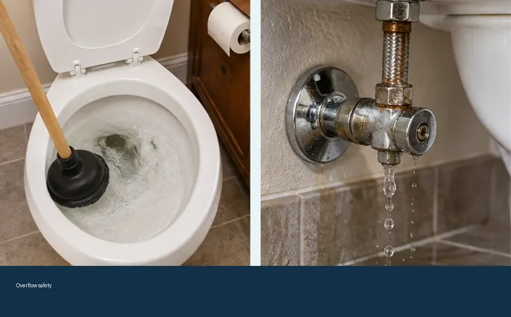 AI-generated educational illustration for overflowing toilet: first steps before you call