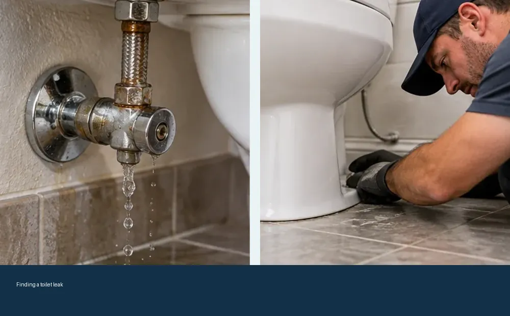 AI-generated educational illustration for toilet leaking at the base or tank? how to tell the difference