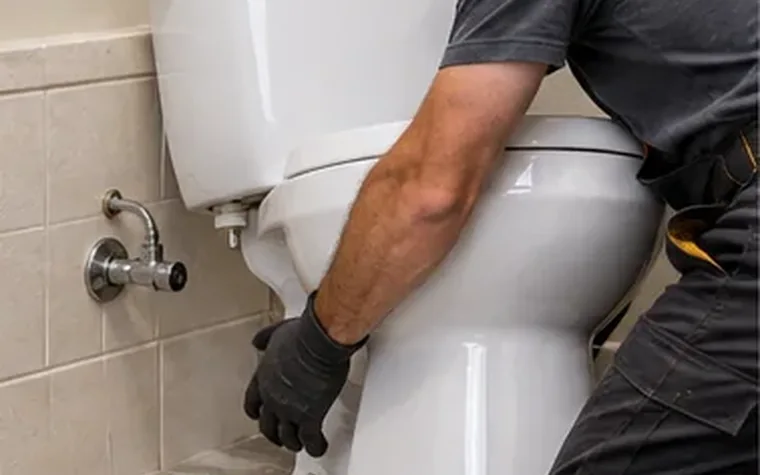 Toilet Repair in Monterey Park Modern toilet being positioned during bathroom installation